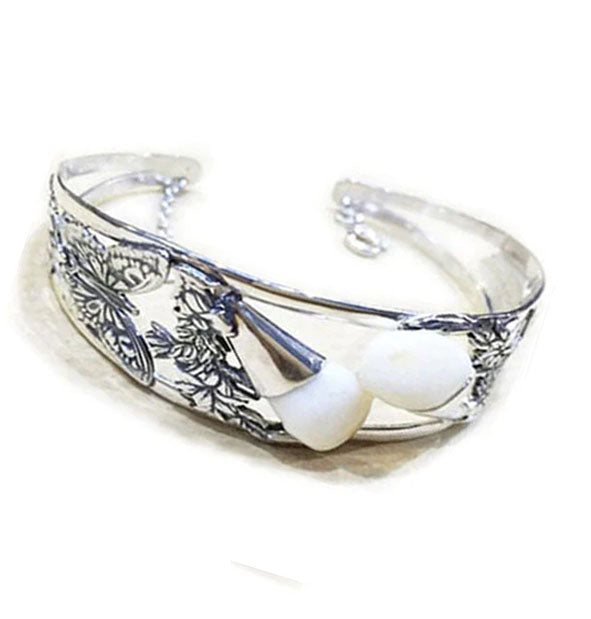 brazalete perla de venado con hojas y flores en plata foto 4