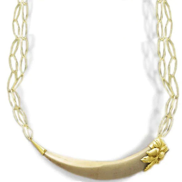 collar facochero hoja bellota doble cadena en oro 18 kilates