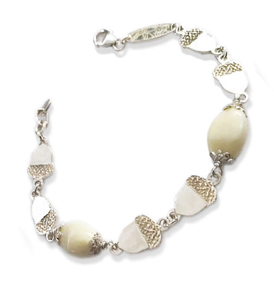 pulsera bellotas con perlas de venado en plata de ley