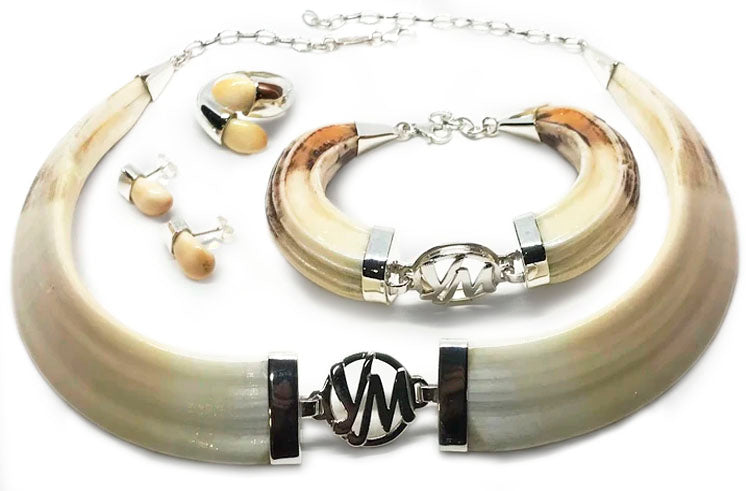 Conjunto completo collar jabalí natural con plata de ley 925 personalizado - Joyas de Caza