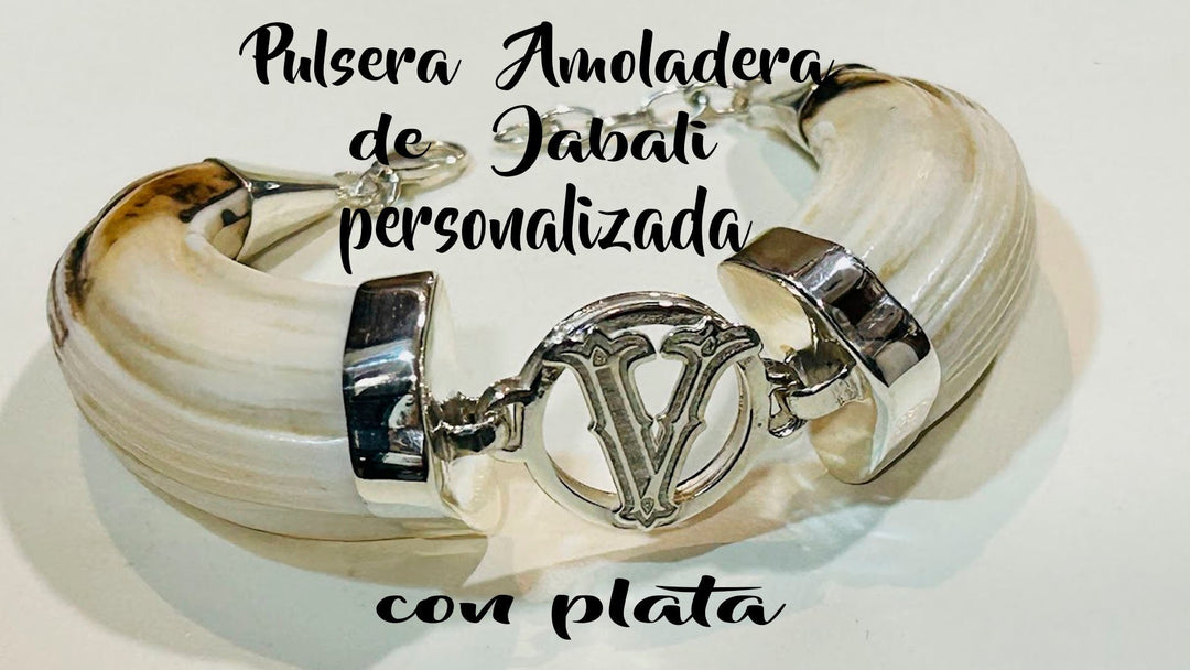 Pulsera Amoladera de Jabalí Personalizada con Plata | Joyas de Caza