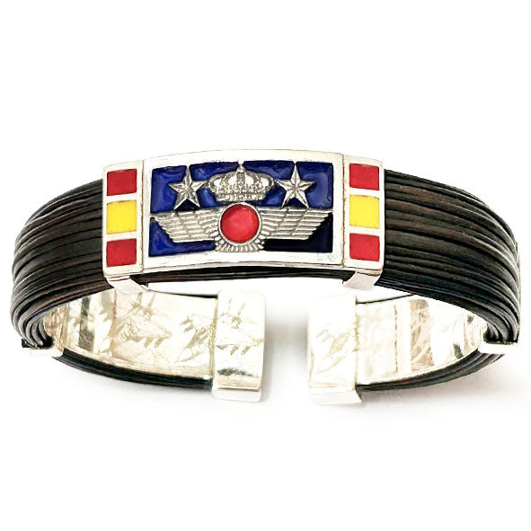 Pulsera Teniente Aviación Española con Pelo de Búfalo y Plata de Ley