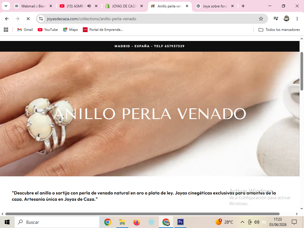 Anillo Perla de Venado | Joyas Cinegéticas en Plata y Oro