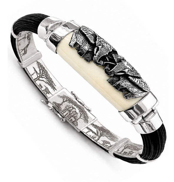 Pulsera Elefante Africanos enfrentados con pelo de bufalo y hueso en plata