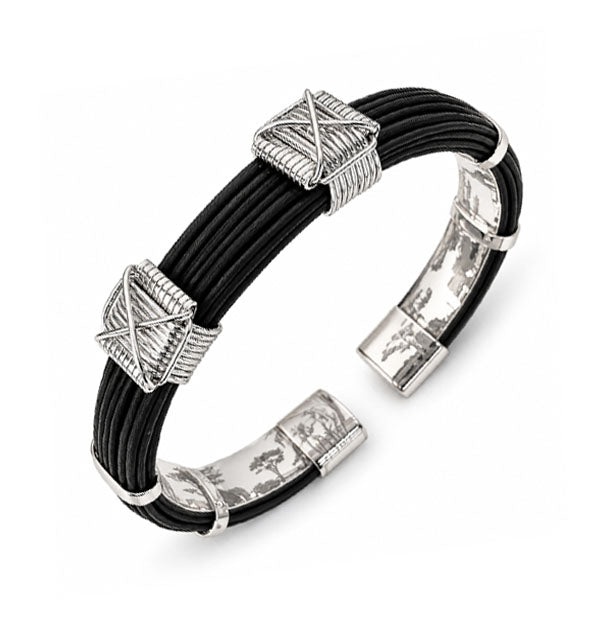 Pulsera Plana Pelo de Búfalo con Nudos Africanos en Plata 925 | 10 mm vista lateral