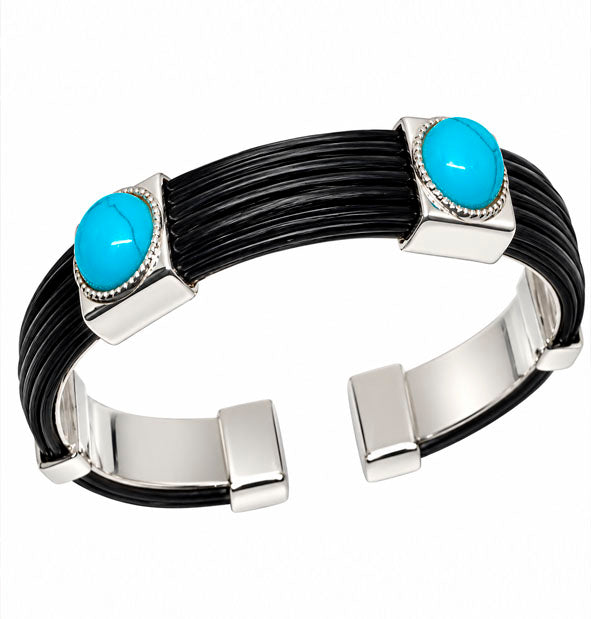 Pulsera plana de pelo de búfalo con turquesas y plata 925 | Joyas de Caza