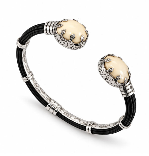 Pulsera Enfrentadas de Perla de Venado con Plata de Ley y Pelo de Búfalo Africano