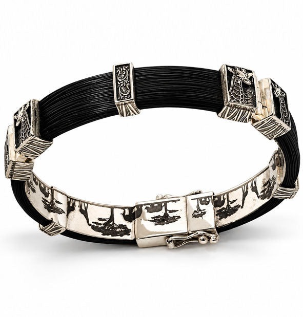 Pulsera recta de pelo de jirafa con cabezas enfrentadas en plata 925, 12 mm vista frontal