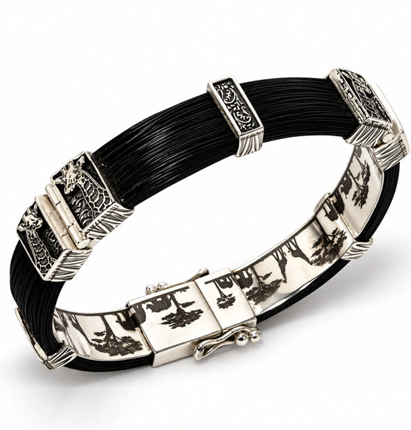 Pulsera recta de pelo de jirafa con cabezas enfrentadas en plata 925, 12 mm 