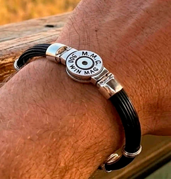Pulsera Vaina Personalizada 14 mm en Pelo de Búfalo con Media Caña de 7 mm en Plata de Ley