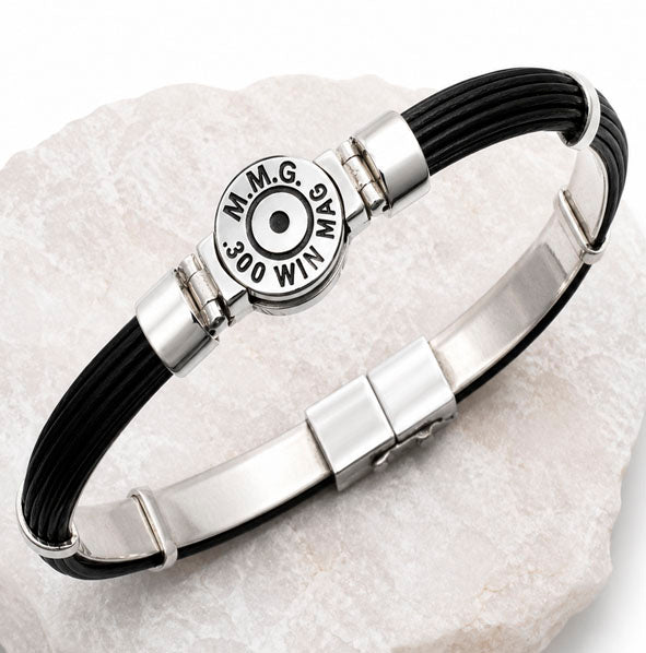 Pulsera Vaina Personalizada 14 mm en Pelo de Búfalo con Media Caña de 7 mm en Plata de Ley- joyas de caza