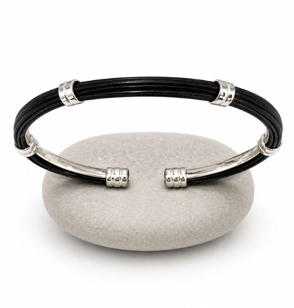 Pulsera Pelo Búfalo Tubo Redondo 5mm Asas Dobles con Plata de Ley