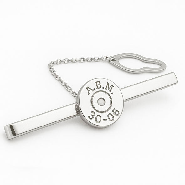 Detalle alfiler corbata culata bala plata 925 con cadena de seguridad – accesorio caza personalizado Joyas de Caza