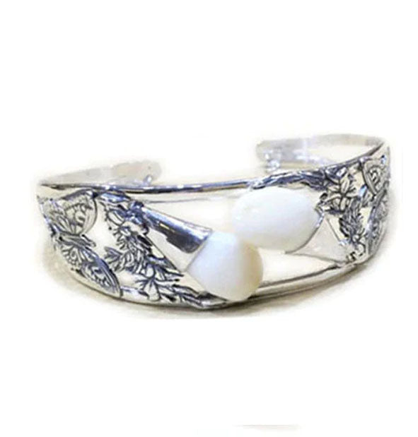 brazalete perla de venado con hojas y flores en plata foto 1