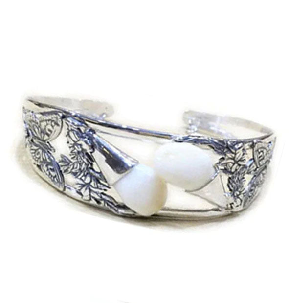 brazalete perla de venado con hojas y flores en plata foto 2