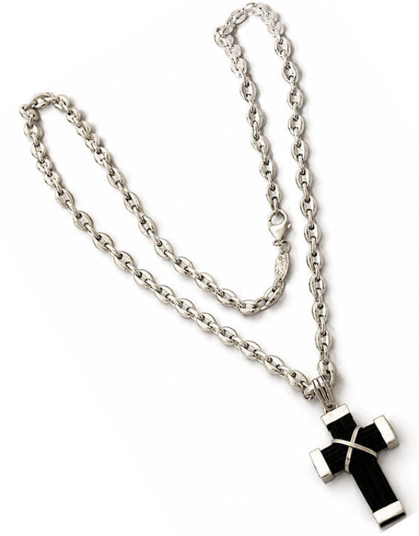 Collar Calabrote Cruz Pelo de Búfalo Plata 925 | Unisex | Joyas de Caza