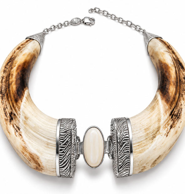 Collar Facochero Centro Oval Piel de Cebra y Pelo de Búfalo | Plata 925 | Joyas de Caza