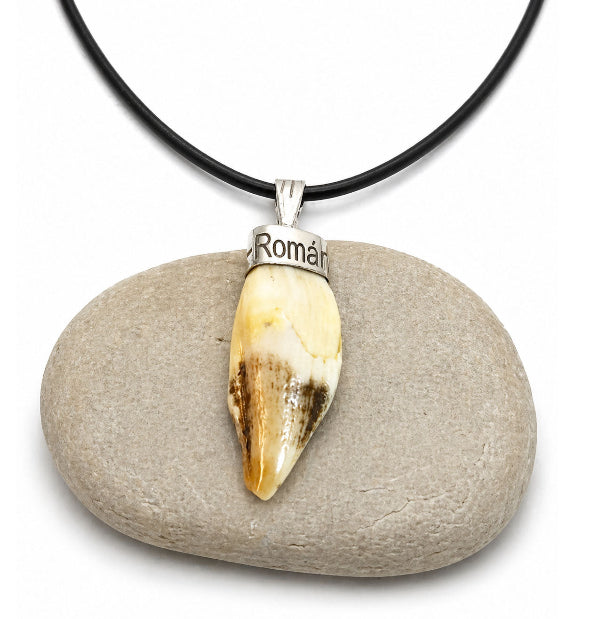 collar colmillo jabalí pequeño personalizado nombre grabado plata cuero joya artesanal Madrid