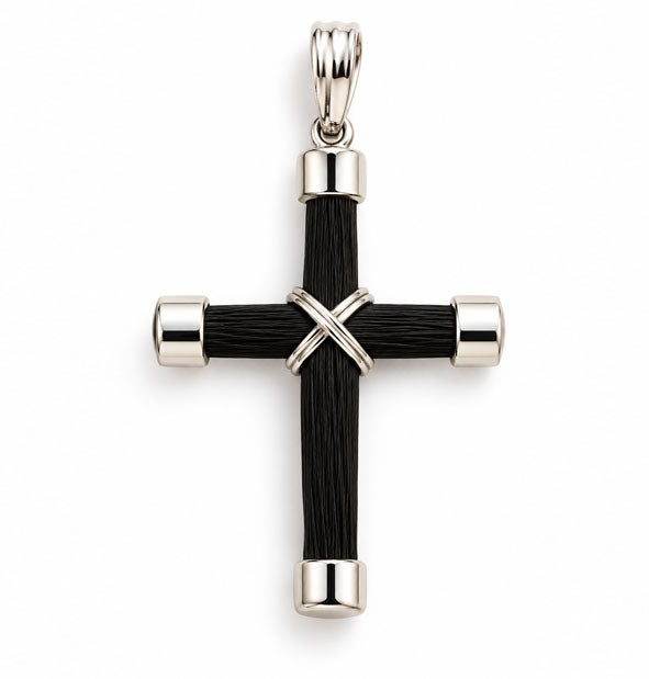 Collar Cruz de Pelo de Jirafa en Plata de Ley 925 | Joyas de Caza
