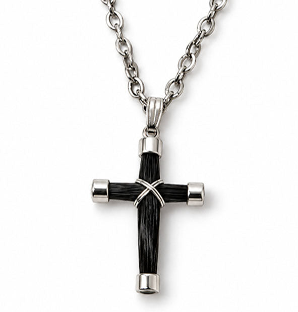 Collar Cruz de Pelo de Jirafa en Plata de Ley 925 