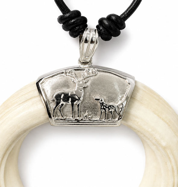 double clamp necklace wild boar center deer and roe deer in silver