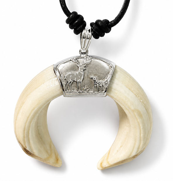 double clamp necklace wild boar center deer and roe deer in silver