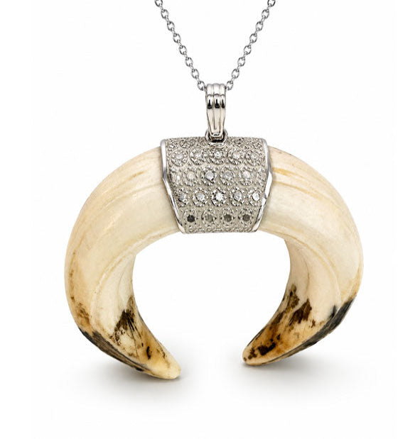 Collar Doble Amoladera de Jabalí con Centro Grabado y Piedras en Plata 925 | Joyas de Caza