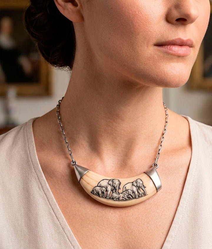 Collar artesanal facochero con motivo elefantes plata de ley – joyería cinegética étnica
