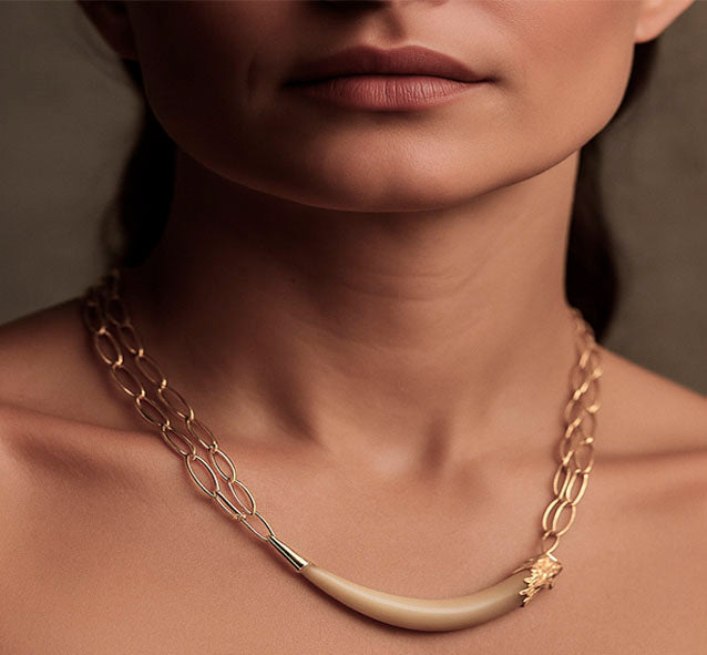 Collar artesanal doble cadena facochero oro 18 kilates hecho a mano – joyería cinegética de lujo
