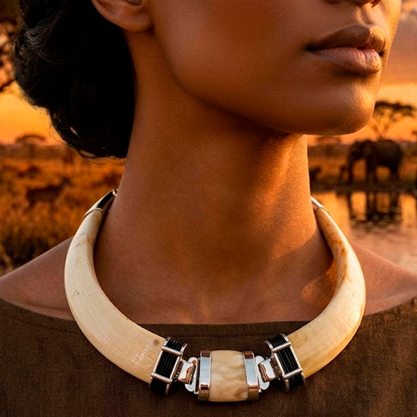 Collar de Jabalí con Pelo de Búfalo y Centro de Facochero en Plata de Ley fabricado en Madrid