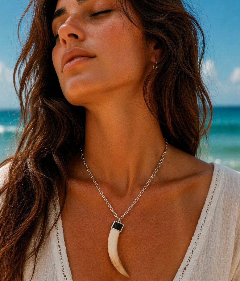 Collar largo artesanal facochero cadena eslabones 60 cm plata de ley – joyería cinegética