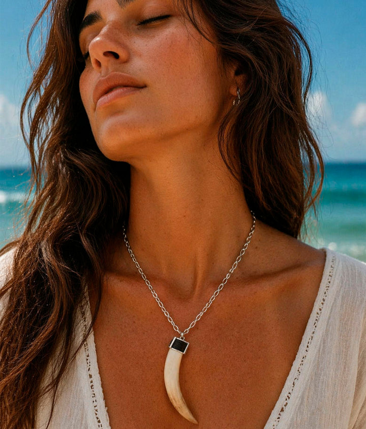 Collar largo artesanal facochero cadena eslabones 60 cm plata de ley – joyería cinegética