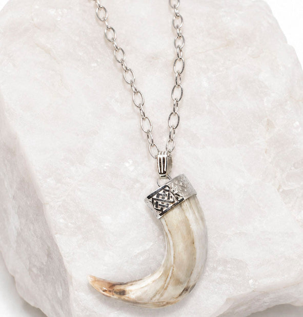 long necklace links wild boar tooth silver key pattern