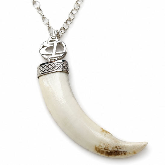 Collier long maillons défense de sanglier personnalisé en argent