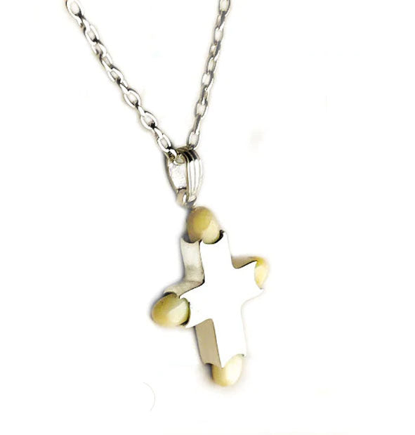 collar cruz lisa perla venado en plata