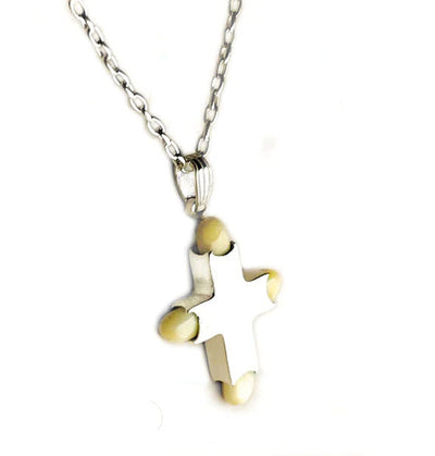 collar cruz lisa perla venado en plata