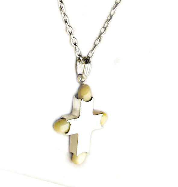 collar cruz lisa perla venado en plata