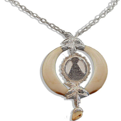 collar medalla Guadalupe con jabali y perla venado en plata