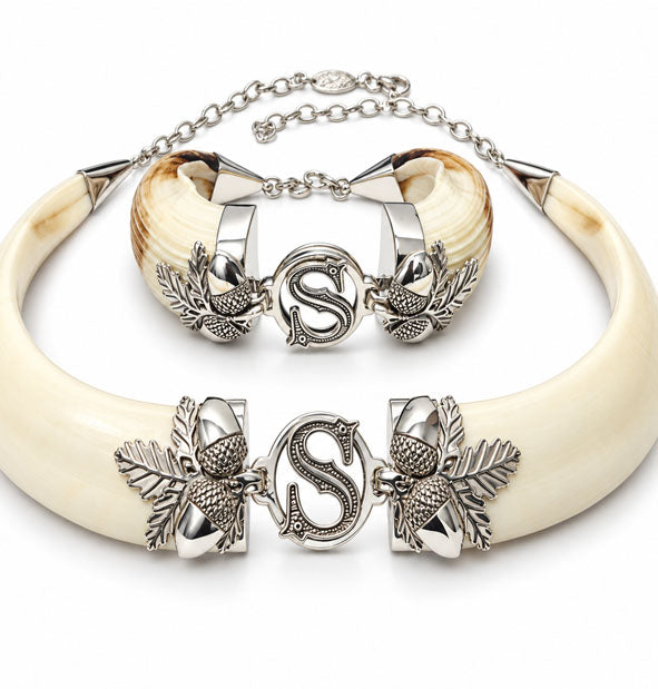 Conjunto Collar y Pulsera de Jabalí con Hojas de Bellota en Plata 925 Personalizado