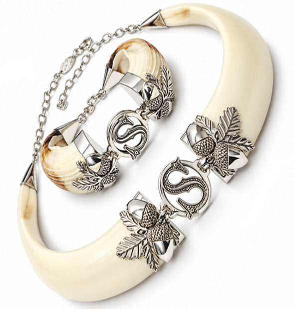 Conjunto Collar y Pulsera de Jabalí con Hojas de Bellota en Plata 925 Personalizado detalles letras