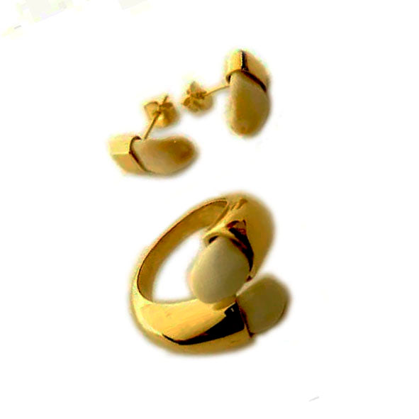 conjunto sortija y pendientes perla venado lisos en oro 18 kilates 1