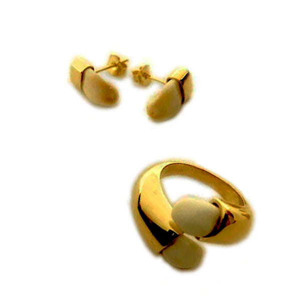 conjunto sortija y pendientes perla venado lisos en oro 18 kilates 3