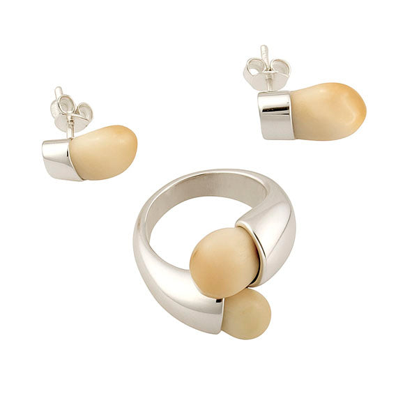 Conjunto artesanal sortija y pendientes perla venado plata 925 en estuche Joyas de Caza – regalo caza exclusivo