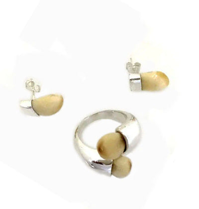 conjunto sortija y pendientes perla venado lisos en plata 3