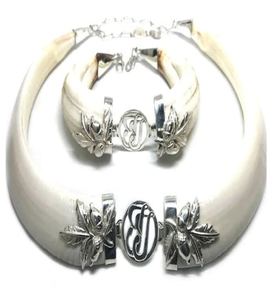 conjunto de collar y pulsera jabalí personalizado con hoja bellotas y plataconjunto de collar y pulsera jabalí personalizado con hoja bellotas y plata