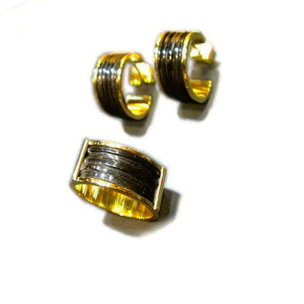 conjunto pendiente y sortija pelo bufalo con oro 1