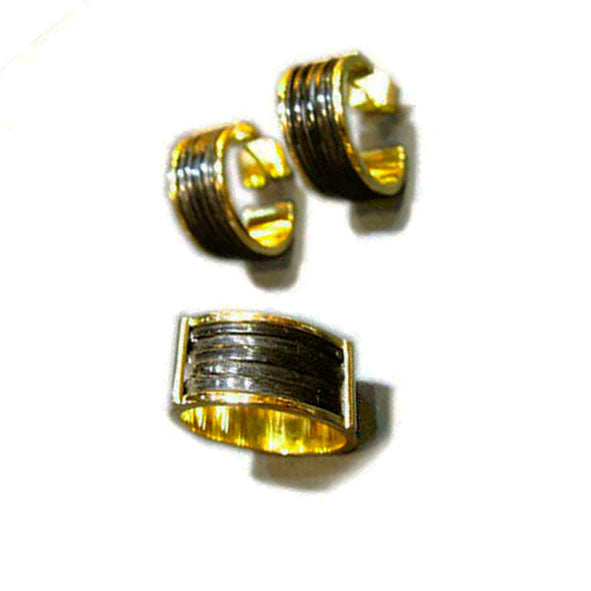 conjunto pendiente y sortija pelo bufalo con oro 2