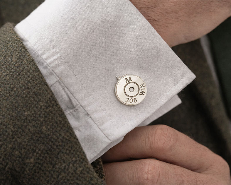 Gemelos de plata para camisa con forma de casquillo de bala y sistema de cierre Omega