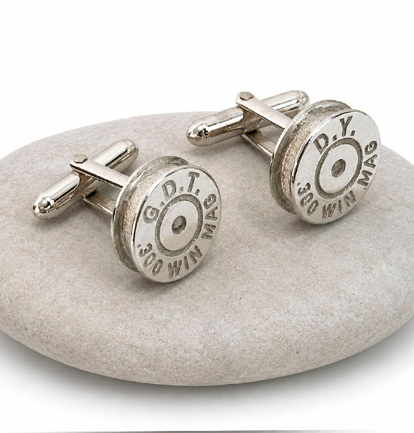 Gemelos casquillo de bala personalizados en plata de ley 925 con iniciales grabadas y calibre a elegir