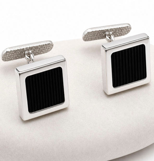 Boutons de Manchette Carrés en Poil de Buffle avec Argent Sterling 925 | Bijoux de Chasse